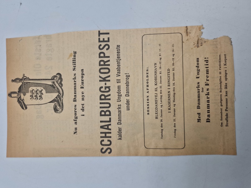 Originalt udklip omhandlende indmeldelse i Schalburg korpset 