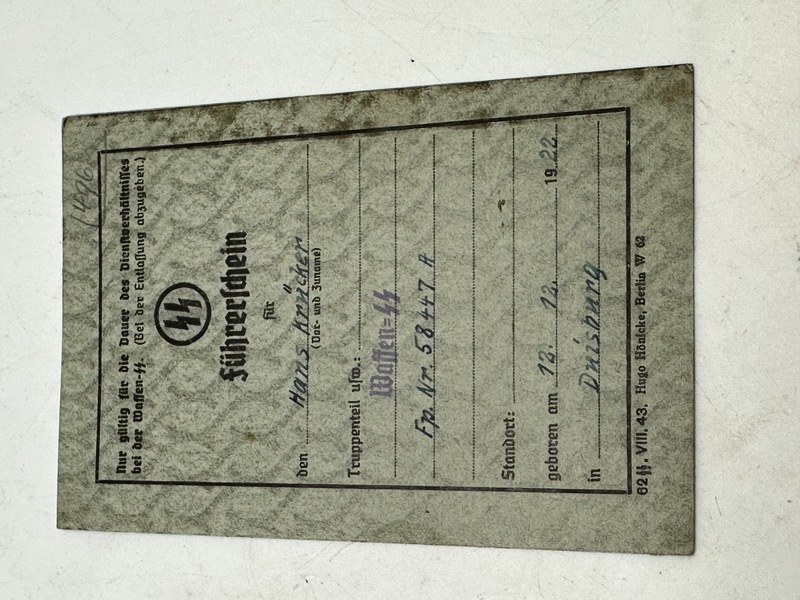 Originalt SS Führerschein - driver's license