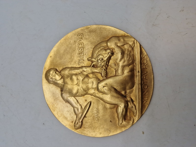 Theseus killing the Minotaur plague bronze