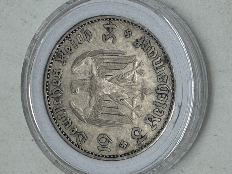 Original 2 Reichmark af sølv fra 1934