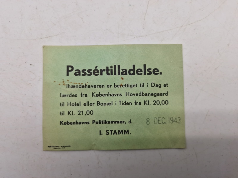 Original passértilladelse københavn fra 1943