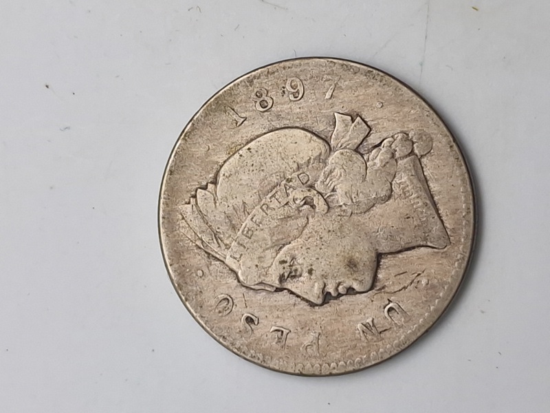 Original 1 Peso Dominican Republic 1897 sølv  vægt 25 gram 