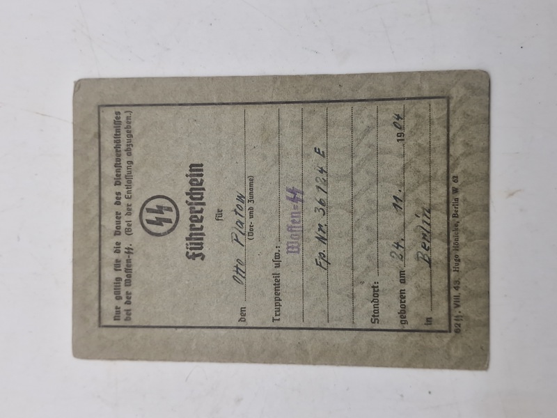 Originalt Waffen SS Driving License (Führerschein)