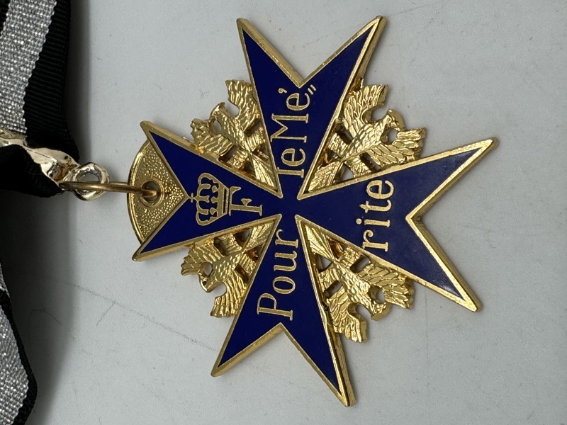 The Pour le Mérite (German: [puːɐ̯ lə meˈʁiːt];[3] French: [puʁ lə me.ʁit], lit. 'For Merit'), also informally known as the Blue Max, repro