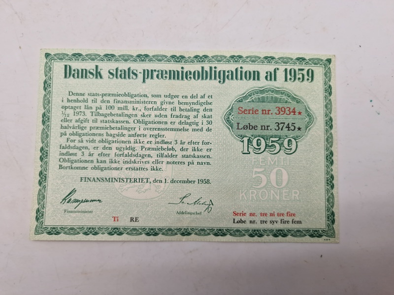 Original 50 kroners præmieobligation