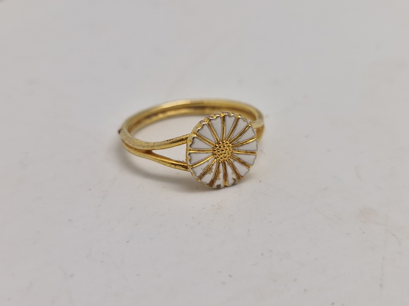 Original Georg Jensen marguerit fingerring, emalje og forgyldt sterlingsølv 