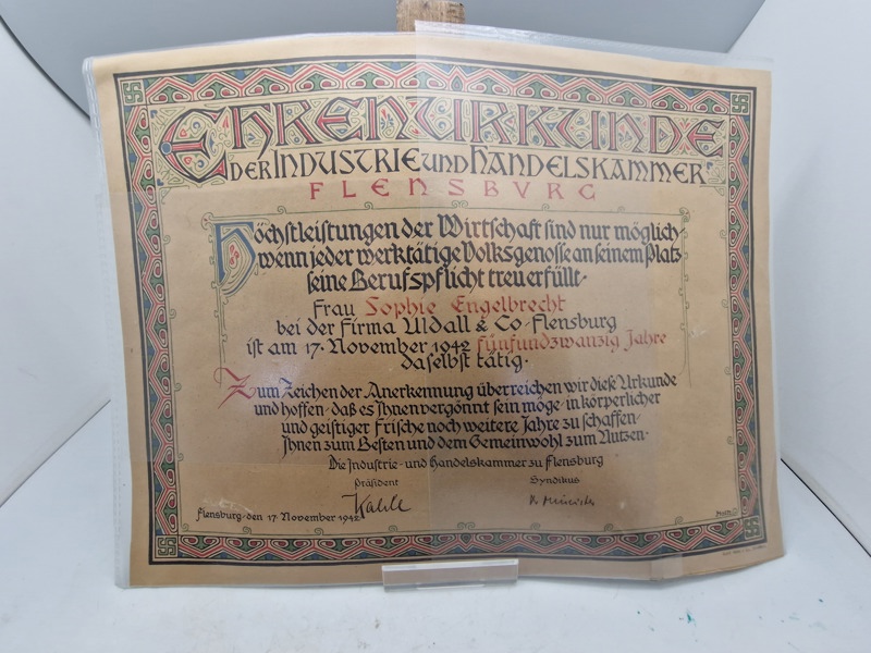 Originalt ww2 æresurkunde (Flensburg)