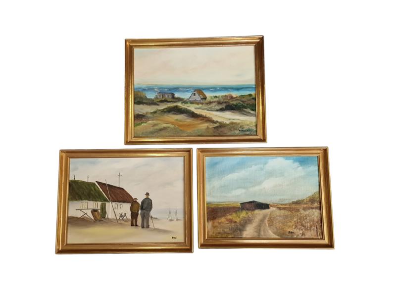 3 malerier olie på lærred