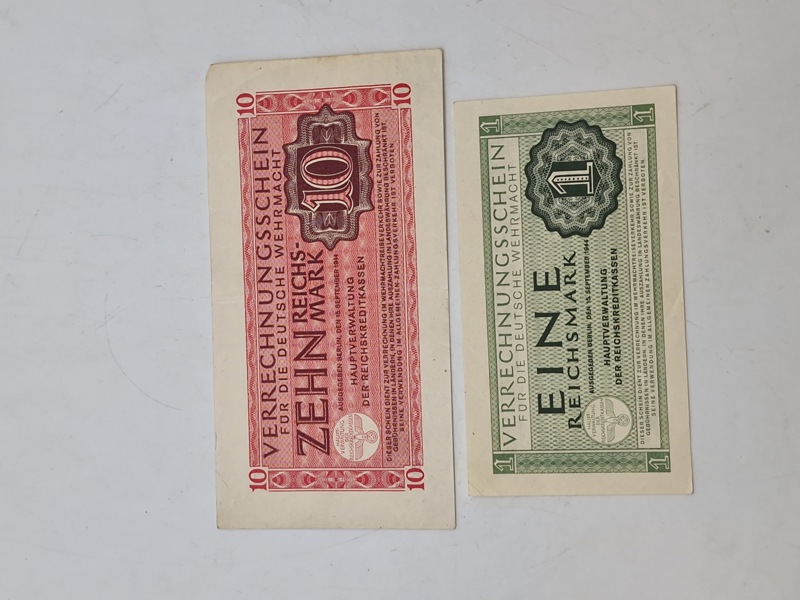 Originale Reichmark pengesedler for brug i den tyske Wehrmacht