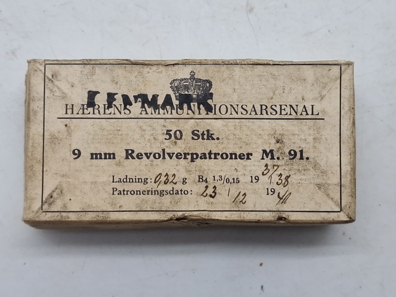Original dansk æske for 9 mm revolver patroner M/91