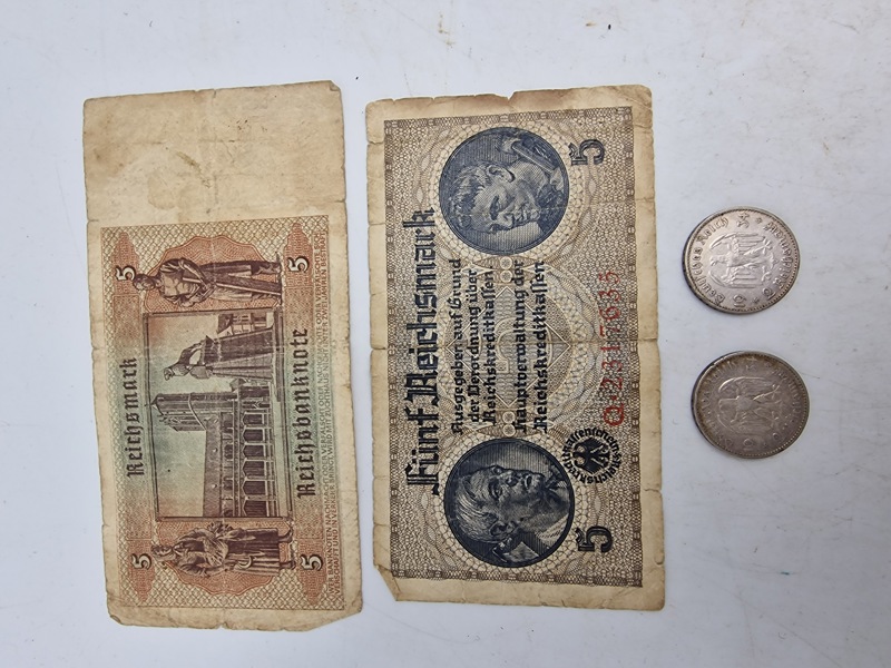 Originale tyske ww2 sølvmønter og pengesedler