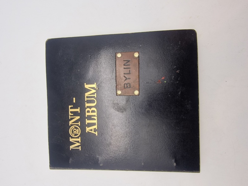 Møntalbum/Bylin - bla 2x1,5 kroner, 5 sølv-jubilæumsmønter, sølv 1 kr 1915, 5 kr seddel