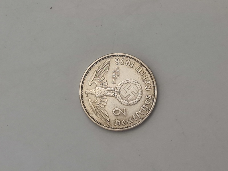 Orignal 2 Reichmark af sølv fra 1938