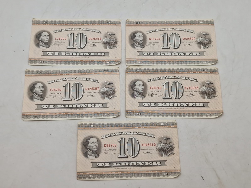 Samling danske 10 krone sedler
