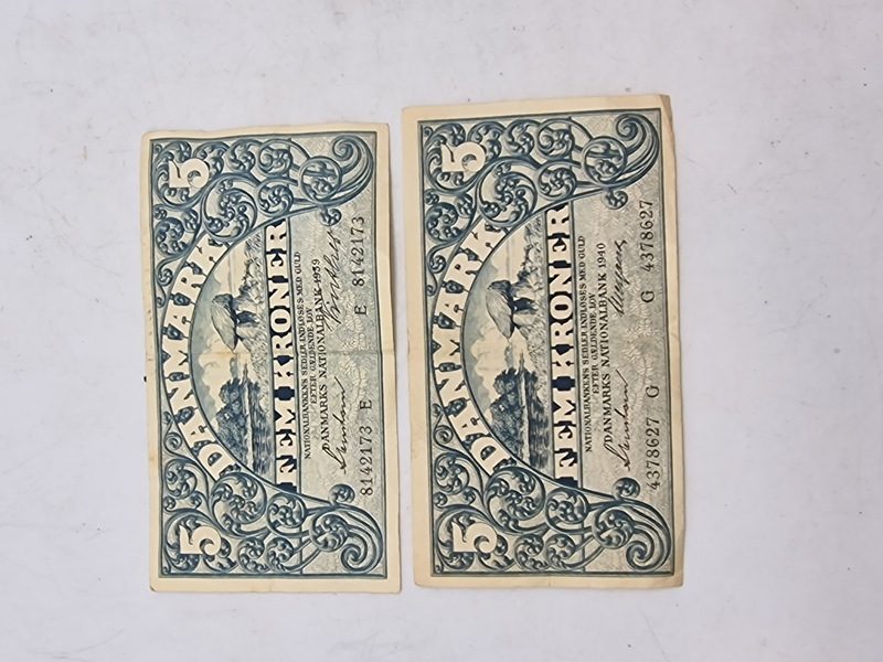 Originale danske 5 krone sedler - ww2