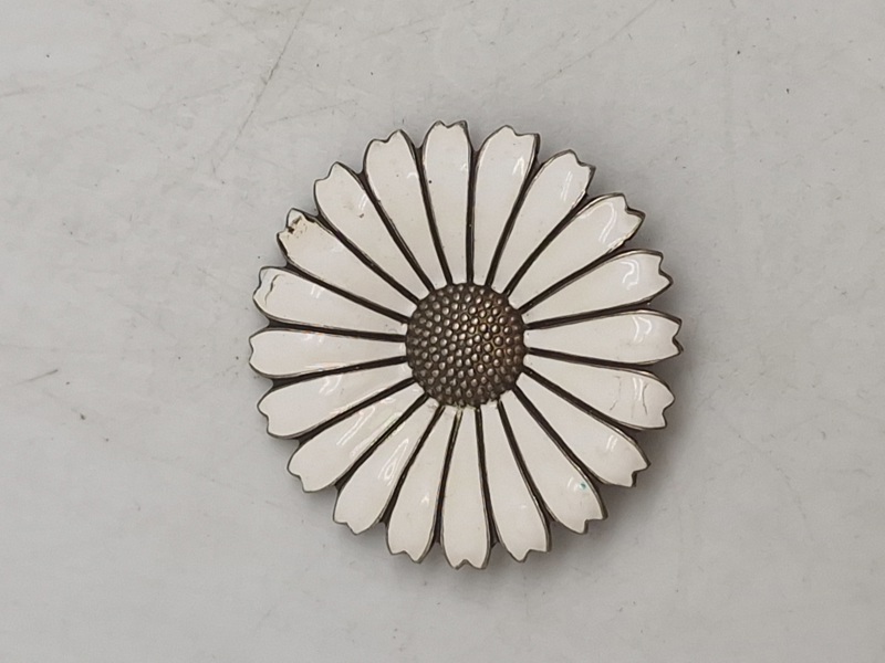 Original marguerit broche - Sterlingsølv og emalje