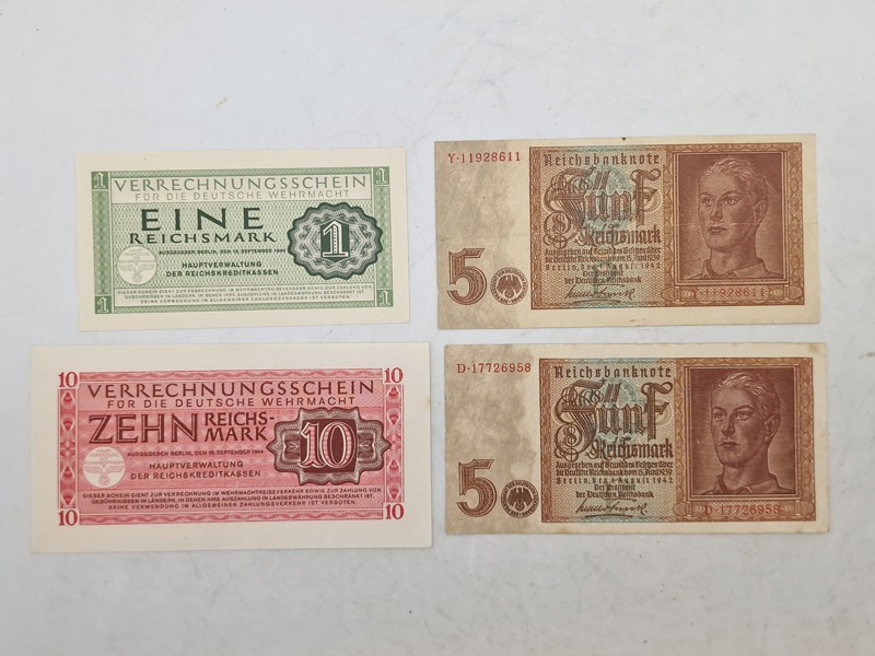 Samling originale tyske pengesedler, Wehrmacht mm.