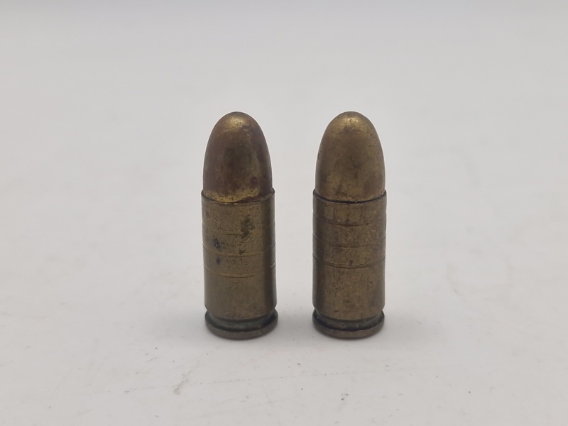 Originale 9 mm eksercerpatroner - PJJ stemplede (lavet under tysk kommando i Danmark)