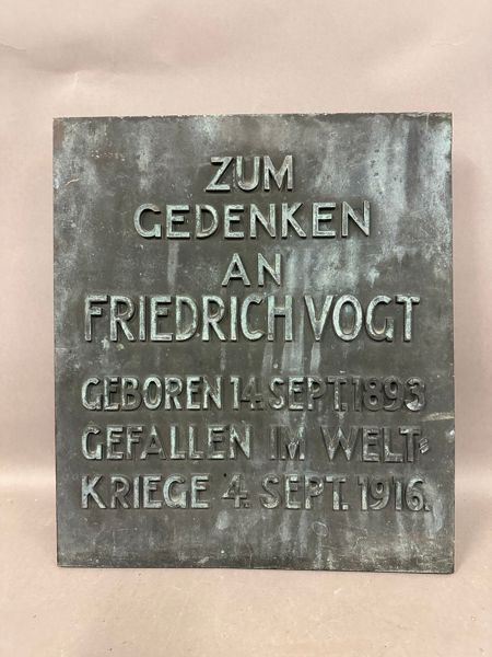 Original Tysk WW1 bronce gravsten 