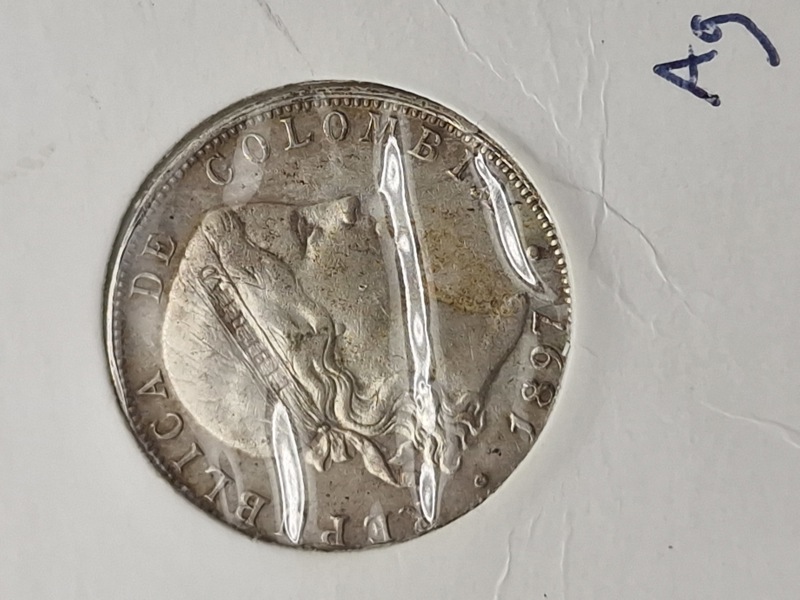 sjælden colombiansk 20 Centavos mønt fra 1897, præget i Bogotá