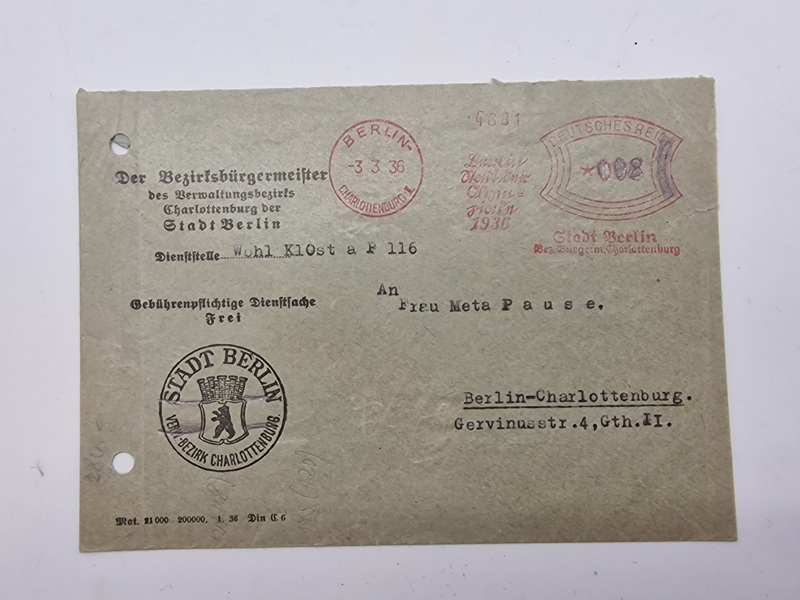 Originalt tysk ww2 brev - Stadt Berlin