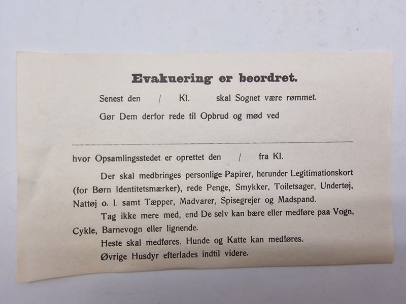 Original evakueringsseddel - ww2
