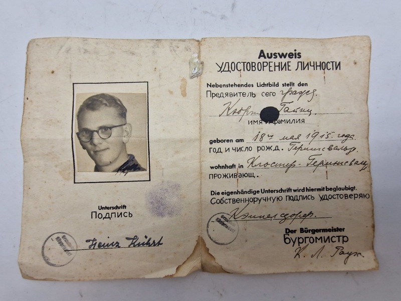 Originalt id kort udstedt til tysker i den russiske zone, lige efter ww2