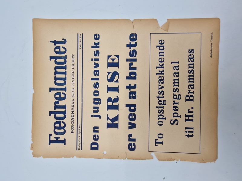 Original spiseseddel fra den danske nazistiske avis “Fædrelandet” 