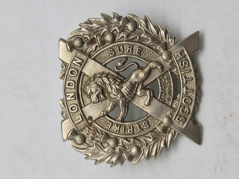 Originalt mærke WW1/WW2 fra London Scottish Regiment, et tidligere reserveinfanteriregiment i den britiske hær