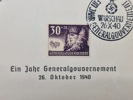 Originalt Deutsche Post Osten ein Jahr Generalgouvernement 26 Oktober 1940. Warschau