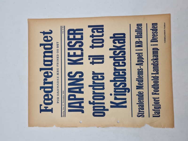 Original “spiseseddel” fra den danske nazistiske avis “Fædrelandet” 