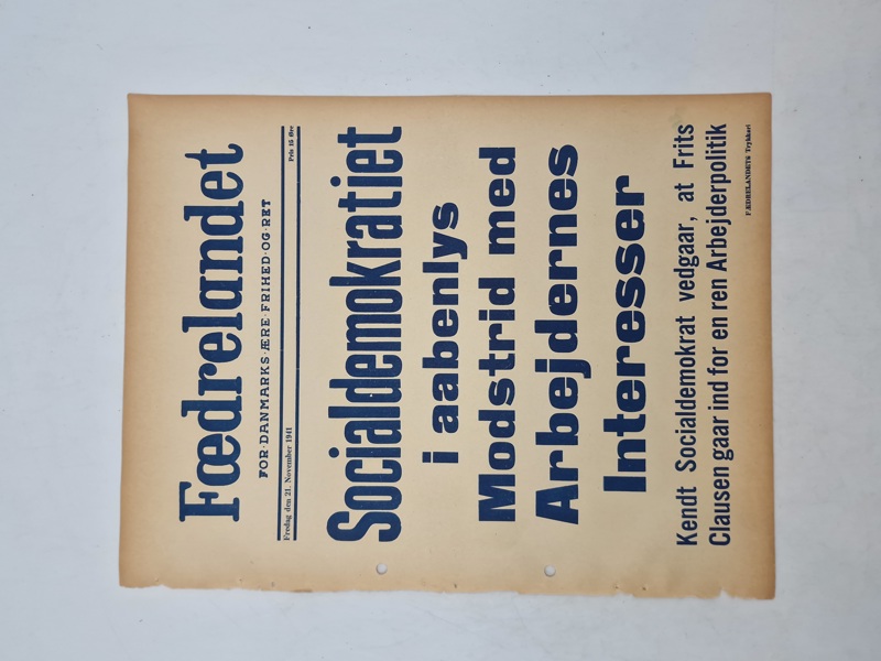 Original “spiseseddel” fra den danske nazistiske avis “Fædrelandet” 