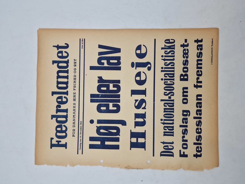 Original “spiseseddel” fra den danske nazistiske avis “Fædrelandet” 