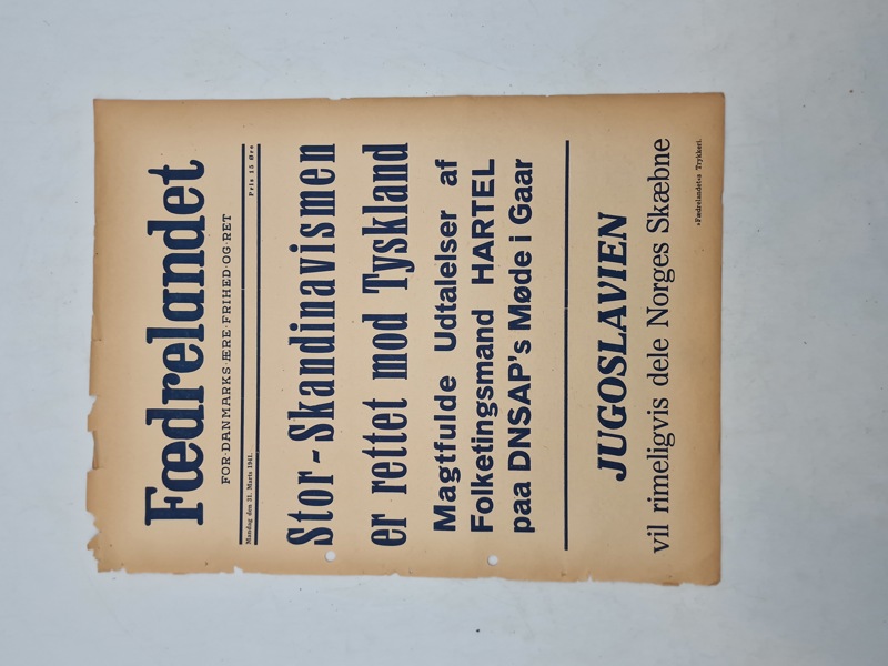 Original “spiseseddel” fra den danske nazistiske avis “Fædrelandet” 
