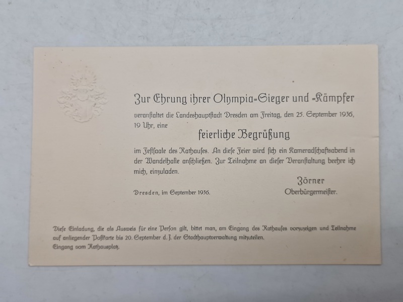 Original Olympiaden 1936 takkekort