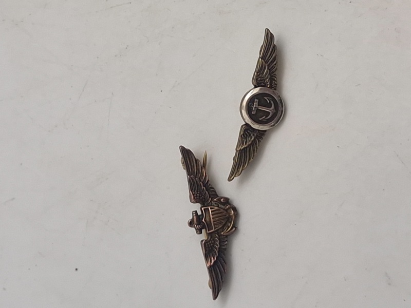 Original Observer Wing & Naval Aviator Badge, sterlingsølv, ww2 miniture 