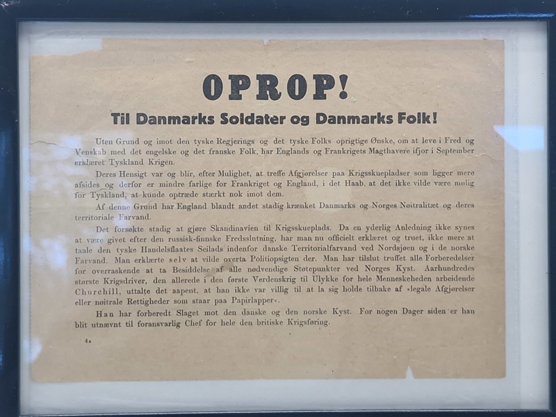 Originalt indrammet oprop fra den 9 April 1940