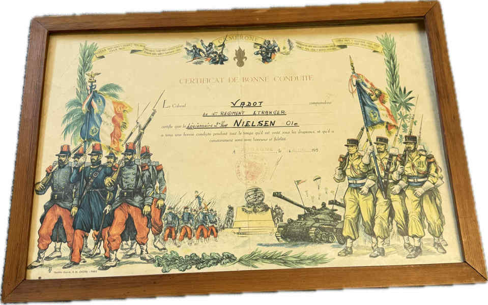 Originalt Urkunde fra Dansker i Fremmedlegionen 