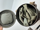 Original Komplet Tysk gasmaske, masken med grøn maling 