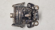 Original Vtg Ethnic Tribal Mask BROOCH PIN Sterling Silver TAXCO Signed Gemstone Détail