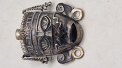 Original Vtg Ethnic Tribal Mask BROOCH PIN Sterling Silver TAXCO Signed Gemstone Détail