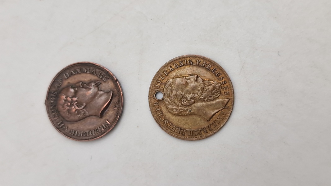 Frederick III death memorial medal og krigsdeltager medalje fra 1.slesvigske krig (miniaturer) 