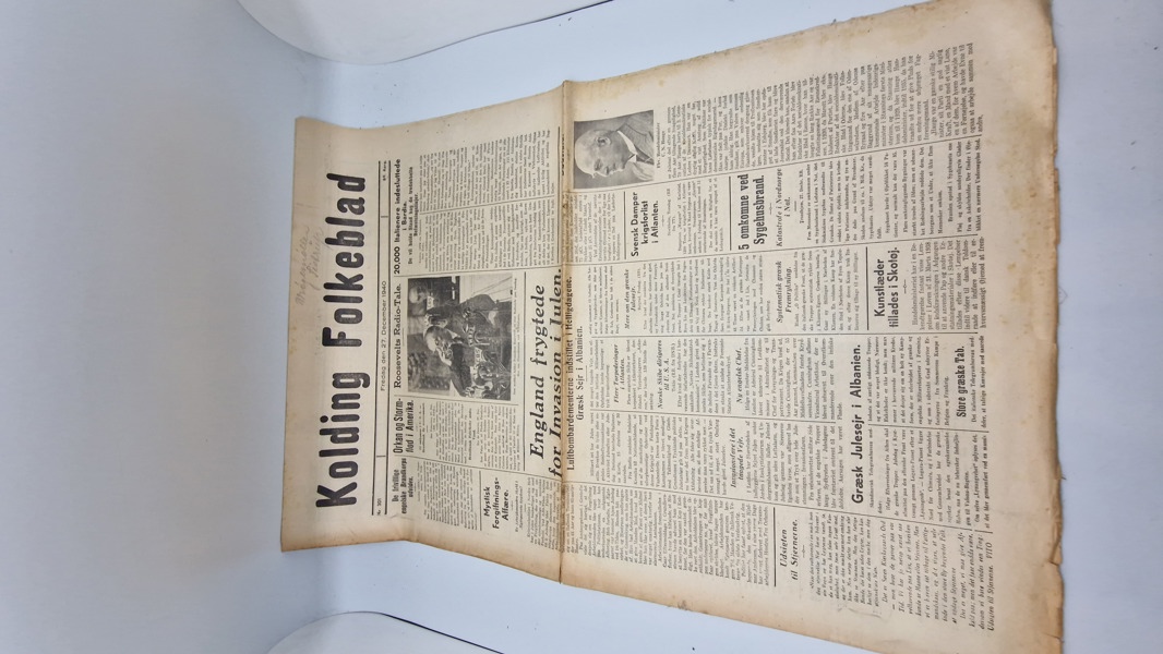 Originalt eks. af “Kolding Folkeblad” 1940
