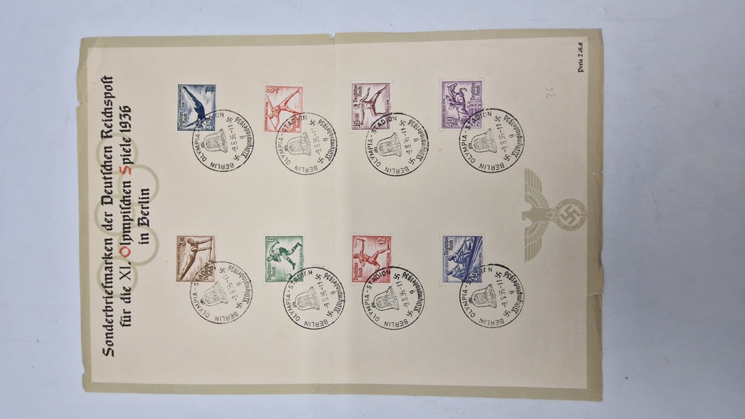 Originalt ark med tyske olympiade postmærker - 1936