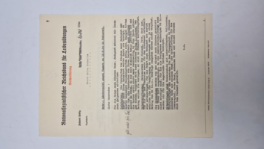 Originalt dokument fra Nationalsozialistischer Reichsbund für Leibesübungen
