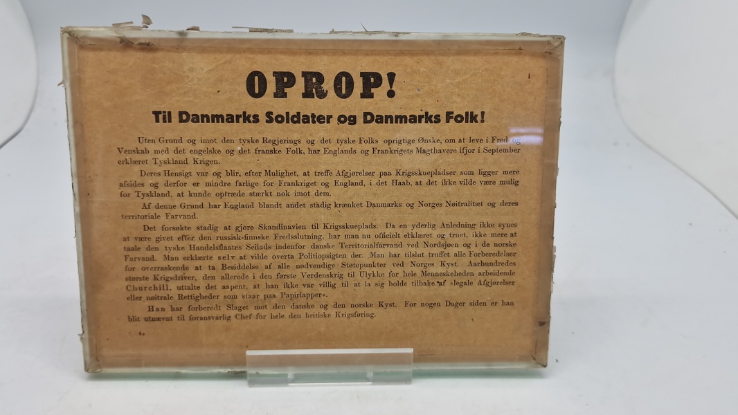Originalt Oprop, nedkastet over store danske byer den 9 april 1940