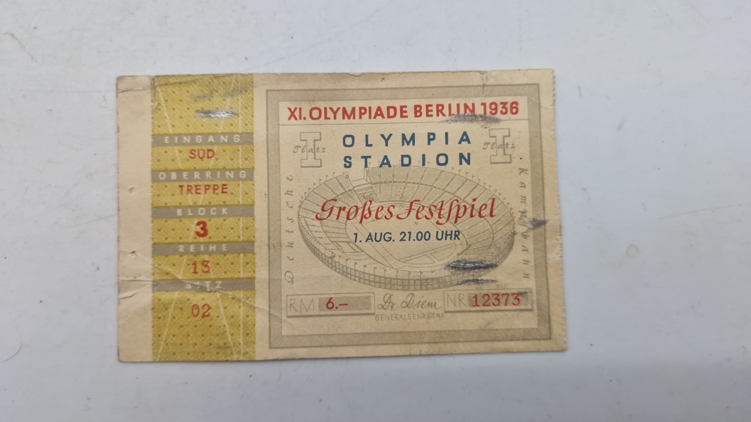 Original billet til De Olympiske Lege i Berlin i 1936, specifikt til "Großes Festspiel"