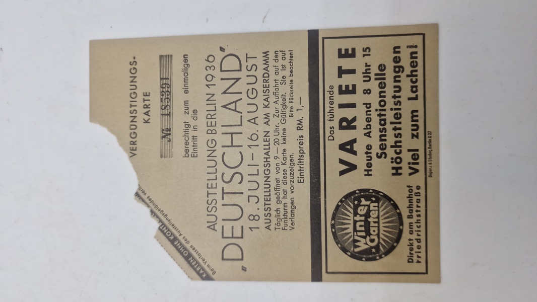 Originalt Vergünstigungs-Karte for "Ausstellung Berlin 1936 Deutschland"