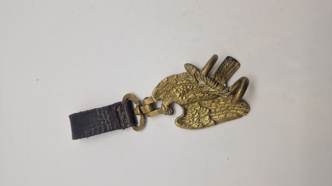 Original WW2 German Drum Holder Brass Eagle w/ Leather Strap