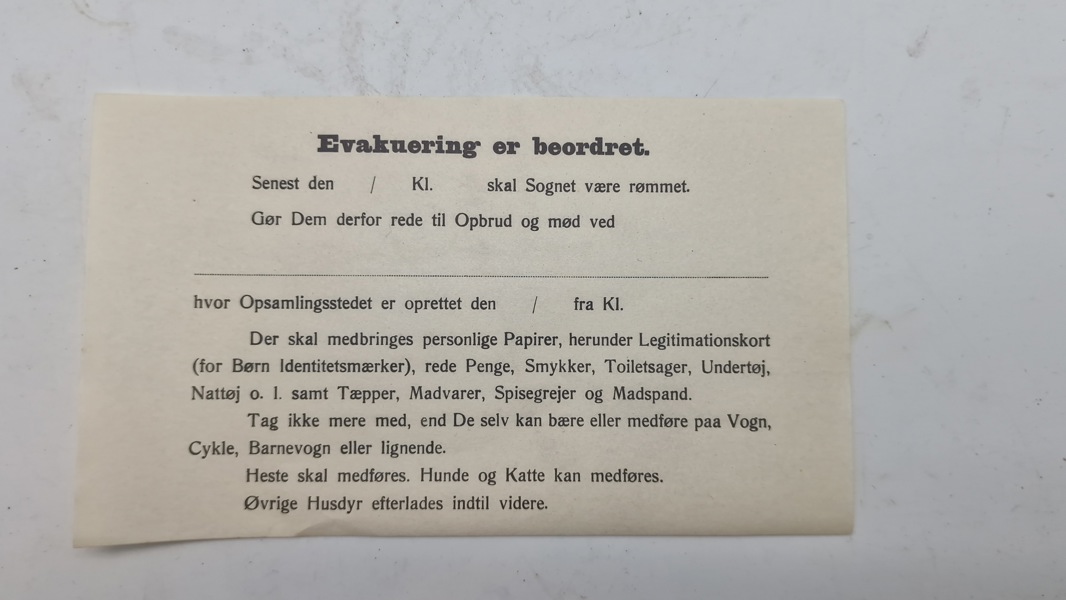 Original dansk evaluerings seddel ww2, ubrugt 